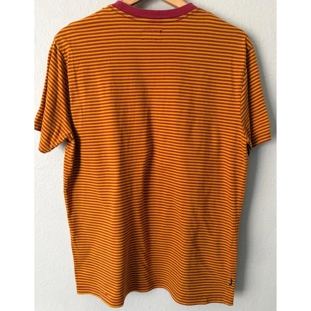 Obey Mens Striped Short Sleeve Logo T-Shirt Large Burgundy Skater Street Indie